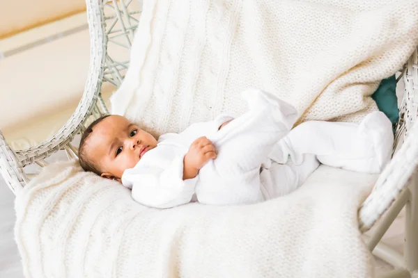 Laughing Mixed Race Baby Boy Lying At Home — Stock Photo, Image