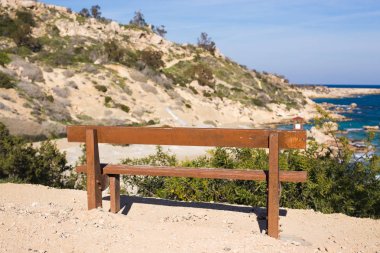 Denizin önündeki ahşap bank.