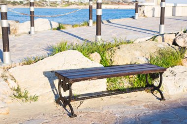 Denizin önündeki ahşap bank.