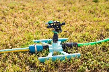 Yağmurlama kafa yeşil çim üzerinde su püskürtme için.