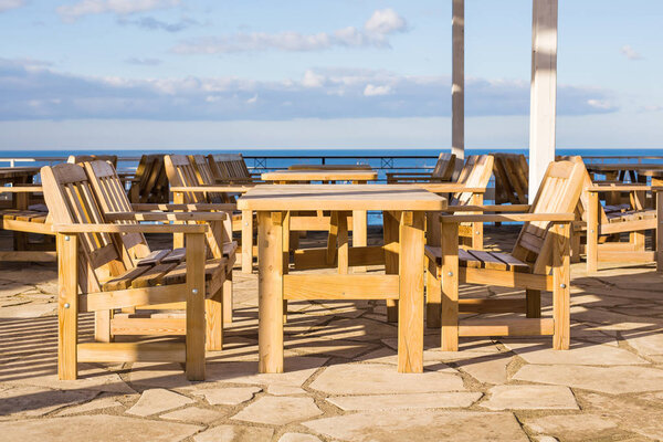Street cafe. Wooden outdoor restaurant