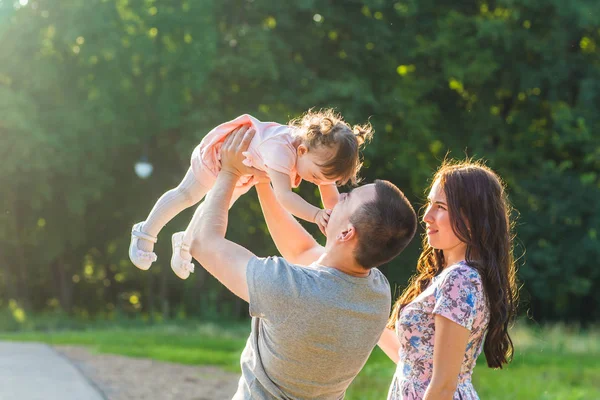 Happy Young Mixed Race Ethnic Family Walking Outdoors — Stock Photo, Image