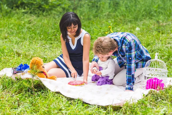 幸せの混合レース家族ピクニックと公園で遊んで — ストック写真