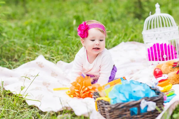 Adorable baby girl smile picnic playful weekend nature