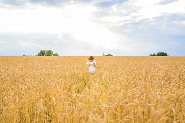 Glück, Natur, Sommer, Herbst, Urlaub und Menschen-Konzept - junge Frau im Feld. — Stockfoto