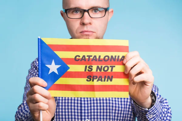 Man with pro-independence flag. Referendum For The Separation Of Catalonia From Spain Concept