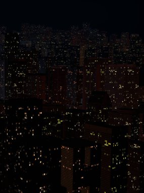 uzun boylu evler ile bir şehrin gece manzarası