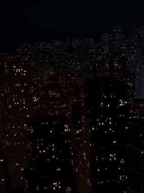 uzun boylu evler ile bir şehrin gece manzarası