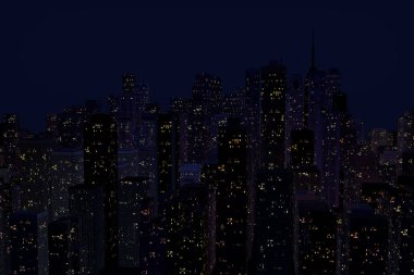uzun boylu evler ile bir şehrin gece manzarası