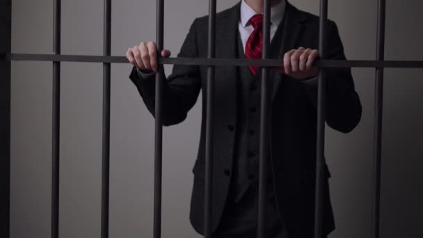 Hombre de cuello blanco criminal en prisión — Vídeo de stock