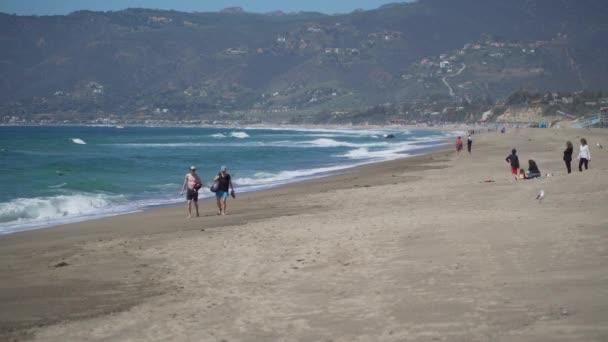 Odwiedzający spacerem plaży hotelu Point Dume — Wideo stockowe