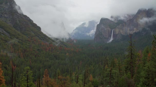 Large laps de temps de tempête soufflant dans la vallée de Yosemite — Video