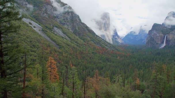 Pan de una tormenta de primavera en Yosemite — Vídeos de Stock