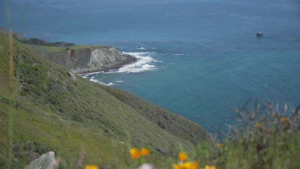 Costa del Pacífico con rocas escarpadas y costa — Vídeos de Stock