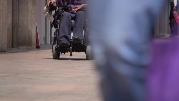 Pessoa deficiente em uma cadeira de rodas — Vídeo de Stock
