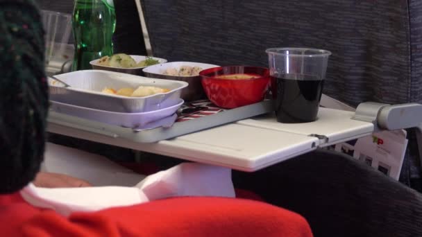 Un passager prend son repas dans un avion — Video