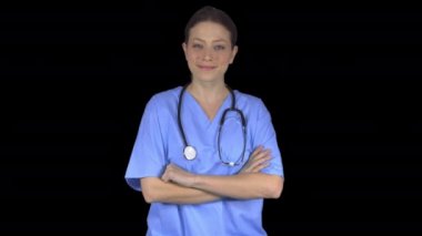 Neşeli gülümseyen hemşire doktor (şeffaf arka plan)