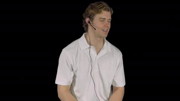 Vriendelijke mannelijke customer service rep (transparante achtergrond) — Stockvideo