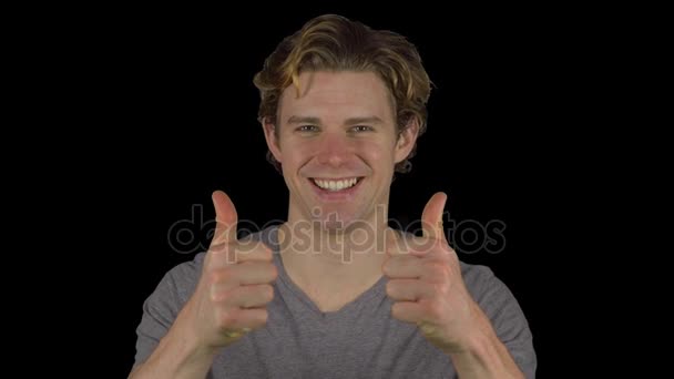 Guy gives double thumbs up (Transparent Background) — Stock Video