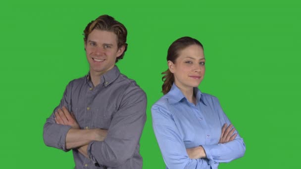 Профессиональная пара в позе власти (Зеленый ключ ) — стоковое видео