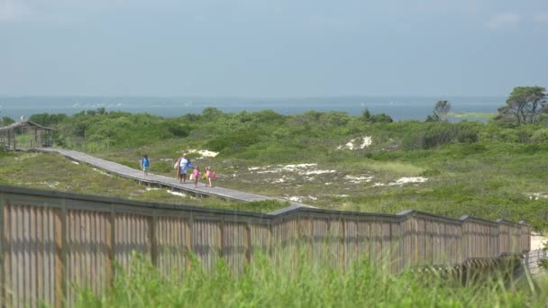 Família caminhando para a praia de Ho Hum em Fire Island — Vídeo de Stock