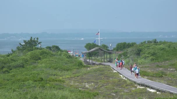 Dřevěný chodník na pláži Ho Hum na Fire Island — Stock video