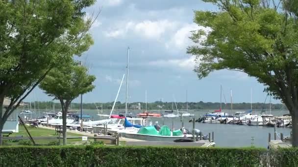 Pan tot de Bellport jachthaven — Stockvideo