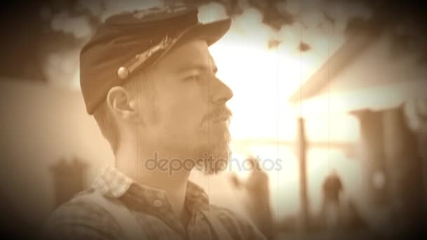 Inbördeskriget soldat med bockskägg skägg (Arkiv Footage Version) — Stockvideo