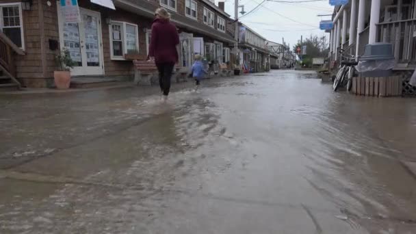 Vue des personnes dans les zones inondées — Video