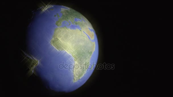 Полуосвещенный вне центра бесшовный цикл мерцания света земной шар (Золотая версия ) — стоковое видео