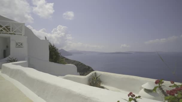 Dramatik dolly atış güneşli Santorini görünümünün — Stok video