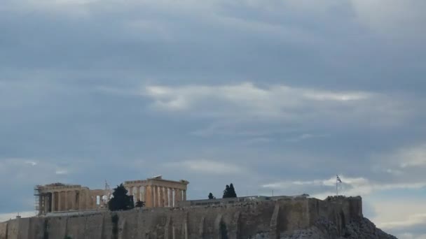 Tid förflutit med hela himlen över Parthenon — Stockvideo