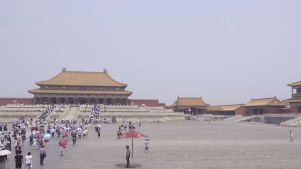 Pan of visitors streaming into Forbidden City — Stock Video