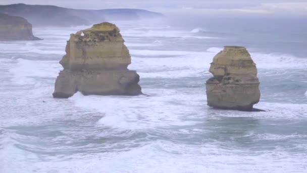 Two of the Twelve Apostles along Great Ocean Road — Stock Video