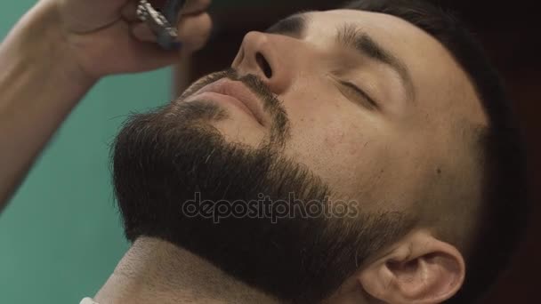 Peluquero afeitando el cabello en la barbería — Vídeos de Stock