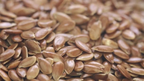 Flax seeds lie isolated on the table. The frame rotates clockwise. — Stock Video