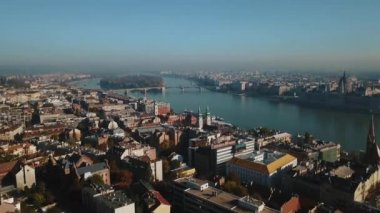 Güzel Budapeşte, Macaristan, başkenti, büyük hava görünümünü ve Tuna Nehri