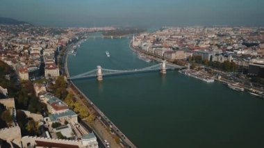 Güzel Budapeşte, Macaristan, başkenti, büyük hava görünümünü ve Tuna Nehri