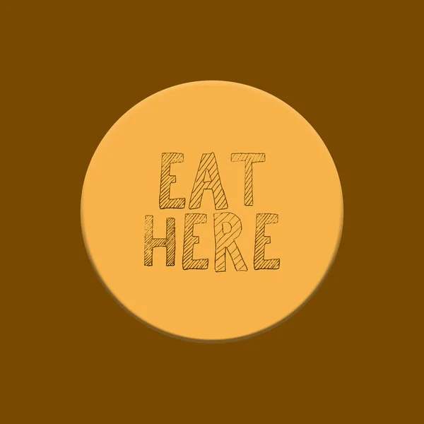 Writing eat here on yellow and brown background — Stock Photo, Image