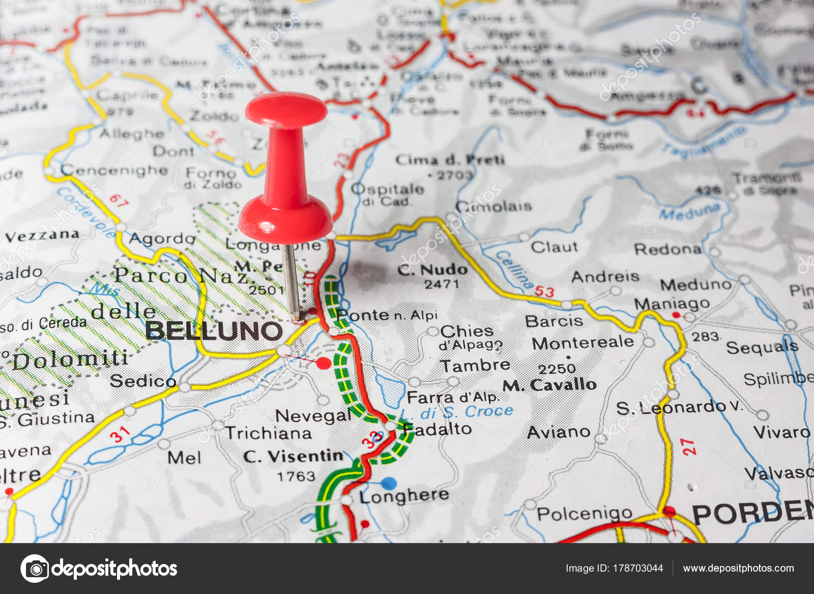 belluno italien karte Belluno Pinned On A Map Of Italy Stock Photo C Maior 178703044 belluno italien karte