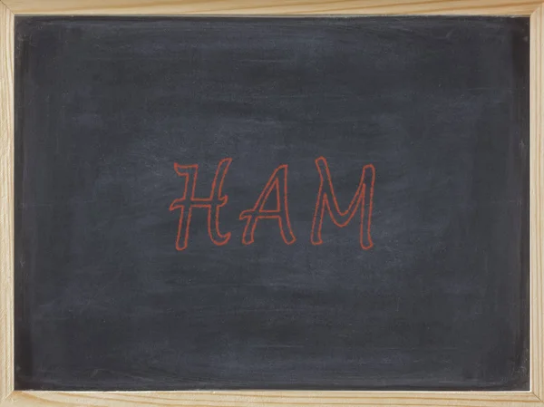 햄 고기 칠판에 빨간색으로 작성 된 — 스톡 사진