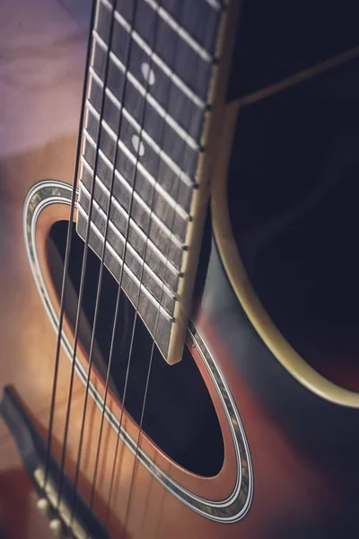 Gros Plan Une Guitare Acoustique Pour Signifier Concept Musical — Photo