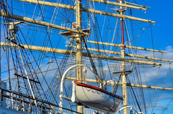 Tall Sailing Ship, Closeup Detail of Mast, Sails — Stock Photo, Image