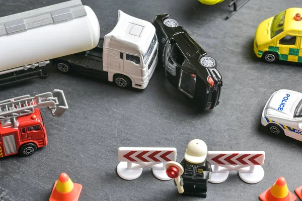 Road accident crash  shows with toys,
