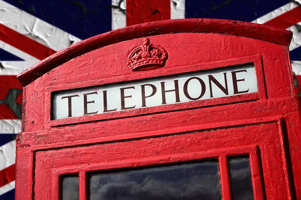 Une Partie Supérieure Boîte Téléphone Classique Rouge Londres Avec Drapeau — Photo