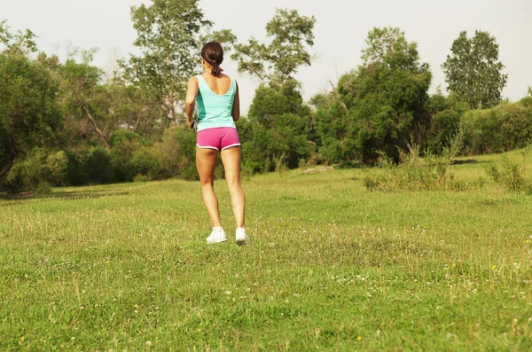 Jeune Fille Athlétique Courir Course Matin — Photo