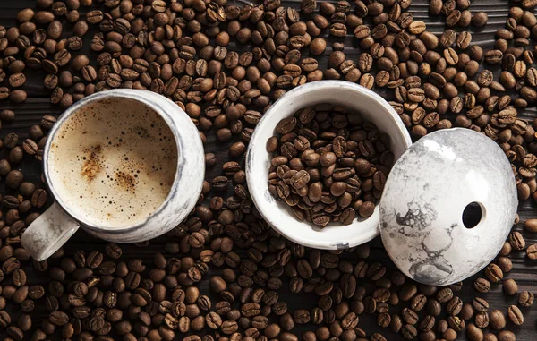 Cappuccino Coffee Beans Coffee Milk Coffee Beans Coffee Shop — Stock Photo, Image