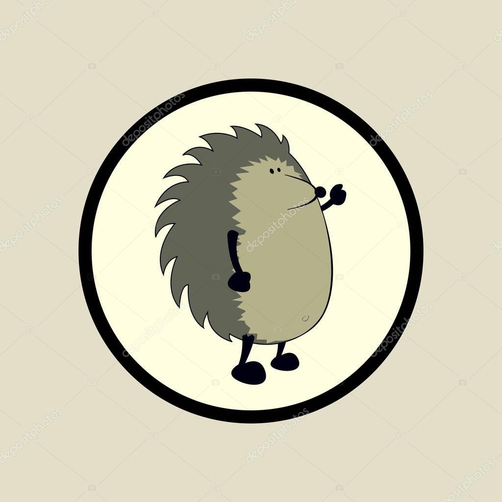 Logo with cute looking hedgehog character.Isolated vector illustration