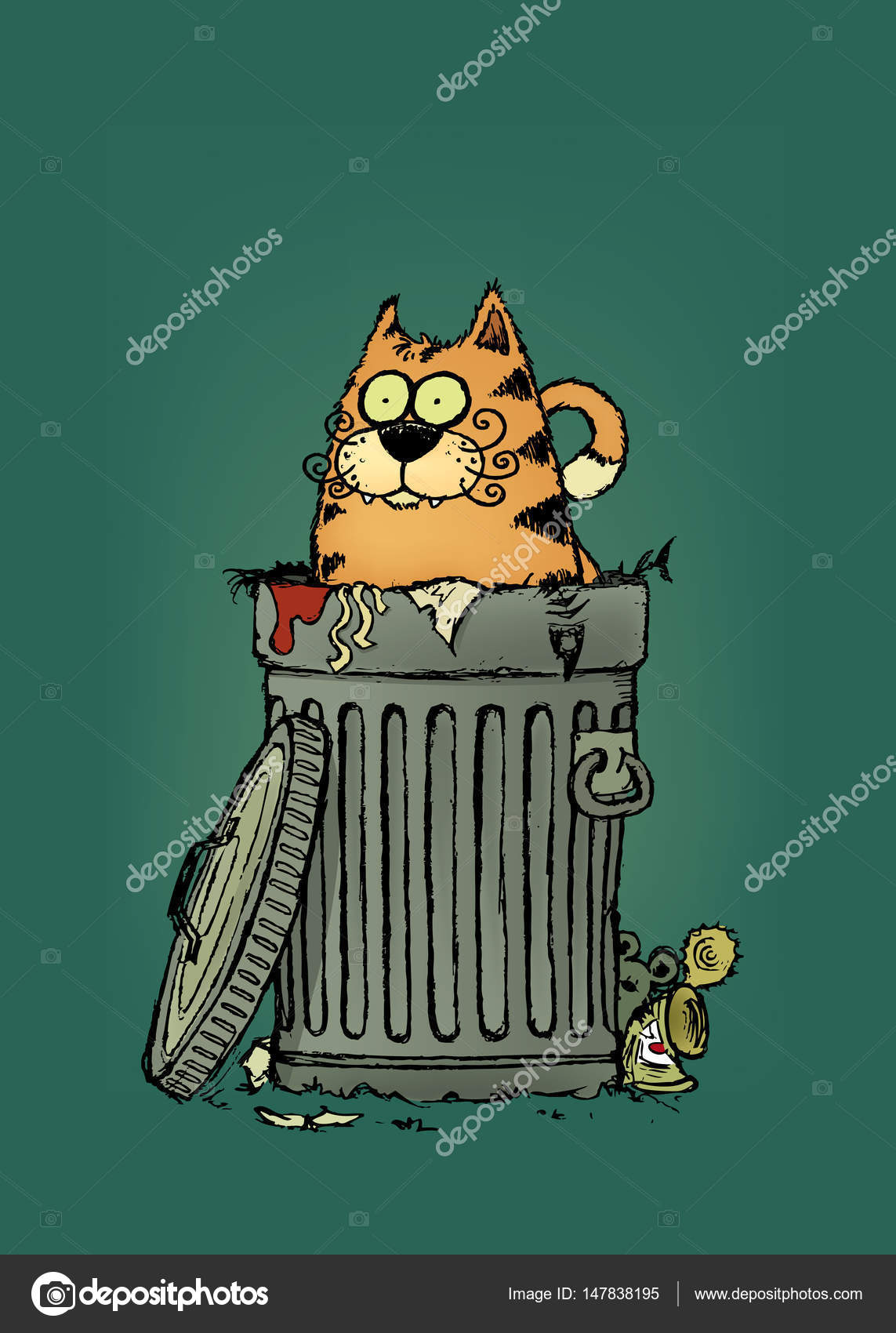 Stray  cat in trashcan. Stock Vector Image by ©mangulica #147838195