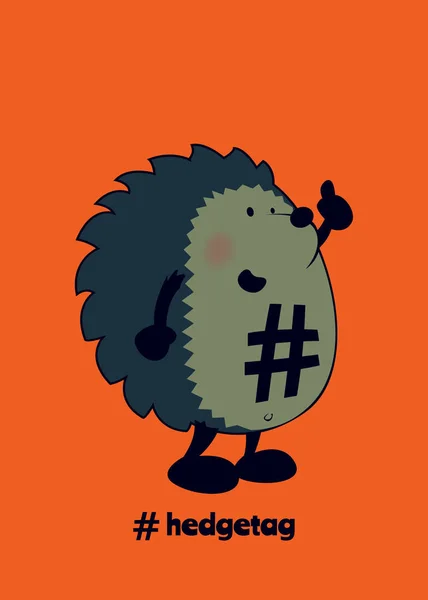 Joli hérisson avec un hashtag sur le ventre — Image vectorielle